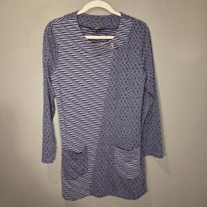 Vintage Longline Tunic Mini Shirt Dress With Pockets, Women's Size M, Blue Navy